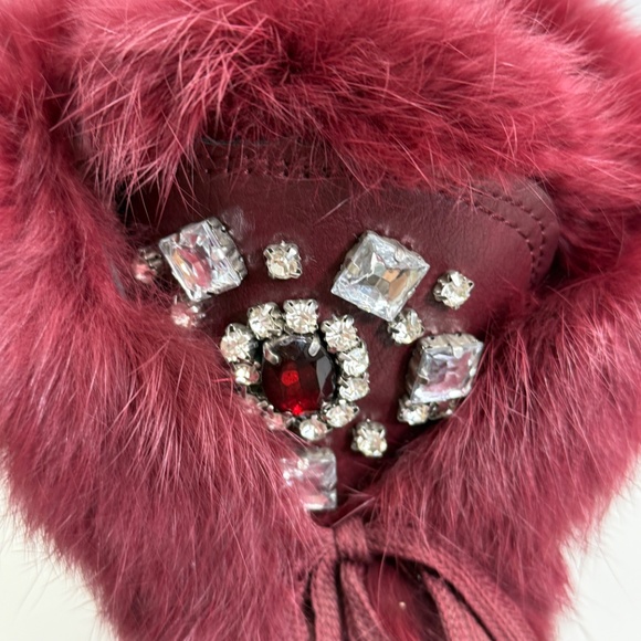 Burgendy  Fur BOOTS WITH STONE 7280 - Picture 4 of 12
